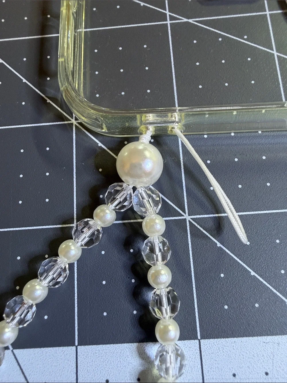 Delicate Faux Pearl and Crystal Beaded Phone Charm - Ivory/Clear